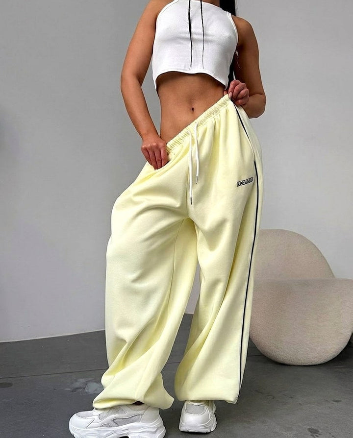 Maelle | Women's Baggy-Fit Sweatpants with Side Stripe, Wide-Leg Lounge Trousers | Everlasting Boutique