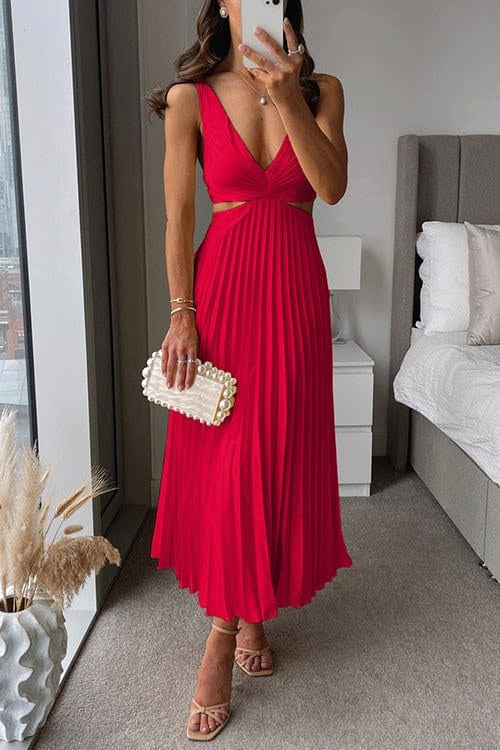 Maeva | Women's Pleated Satin Midi Dress, Flowing Evening Dress | Everlasting Boutique