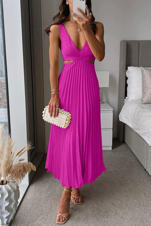 Maeva | Women's Pleated Satin Midi Dress, Flowing Evening Dress | Everlasting Boutique