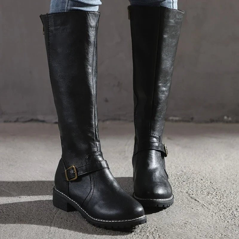 Maisie | Women's Knee-High Leather Boots, Autumn Walking Boots | Everlasting Boutique | Dark Brown