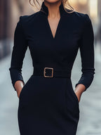 Maja | Women's Midi Dress with Belted Waist and Long Sleeves, Soft Knit Midi Dress | Everlasting Boutique