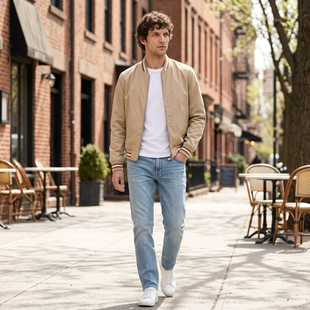 Martin | Lightweight Bomber Jacket with Contrast Details; Sporty Transitional Jacket | Everlasting Boutique
