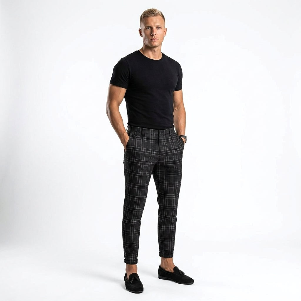 Mark | Men's Windowpane-Pattern Trousers – Elegant Business Trousers | Everlasting Boutique