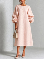 Margaret | Women's A-Line Midi Dress with Floral Cuffs | Everlasting Boutique