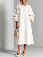Margaret | Women's A-Line Midi Dress with Floral Cuffs | Everlasting Boutique