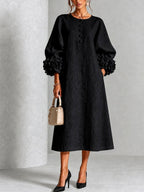 Margaret | Women's A-Line Midi Dress with Floral Cuffs | Everlasting Boutique