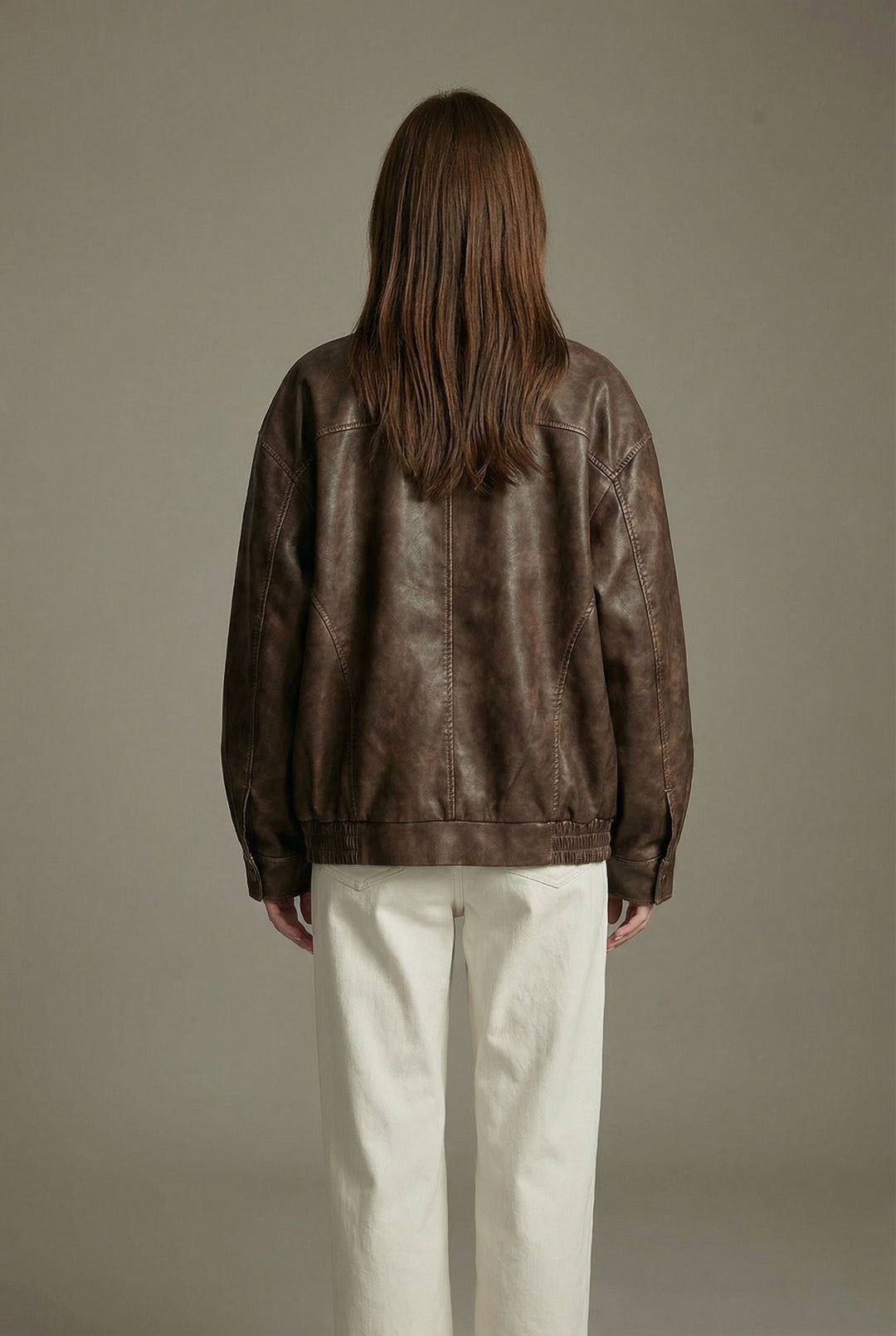Margaux | Women's Oversized Faux Leather Jacket, Vintage Brown Outerwear | Everlasting Boutique