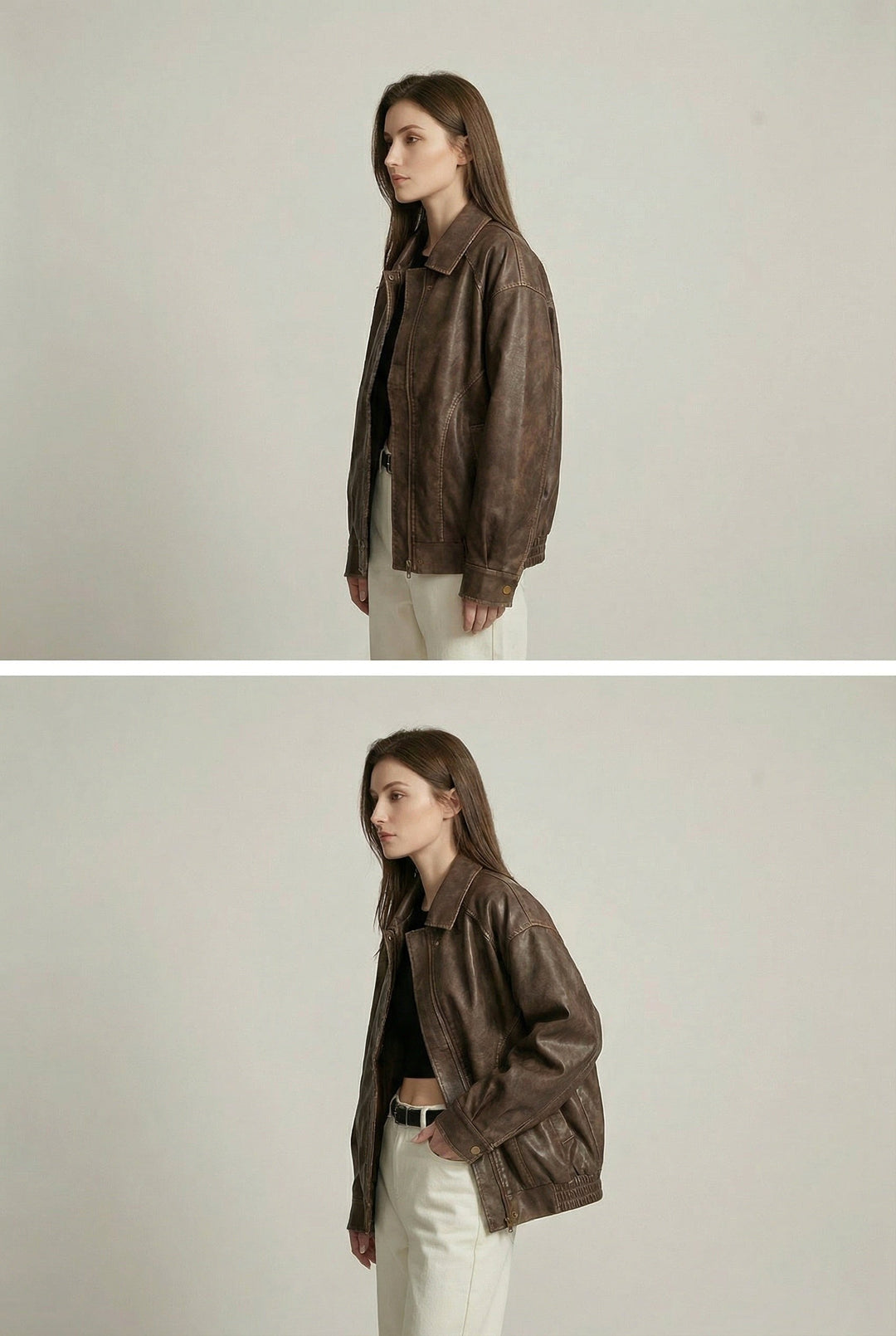 Margaux | Women's Oversized Faux Leather Jacket, Vintage Brown Outerwear | Everlasting Boutique