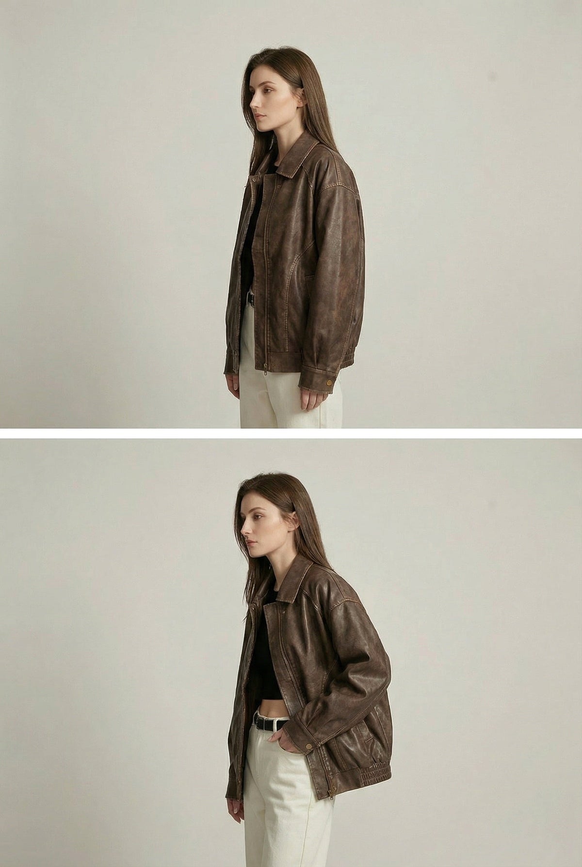 Margaux | Women's Oversized Faux Leather Jacket, Vintage Brown Outerwear | Everlasting Boutique