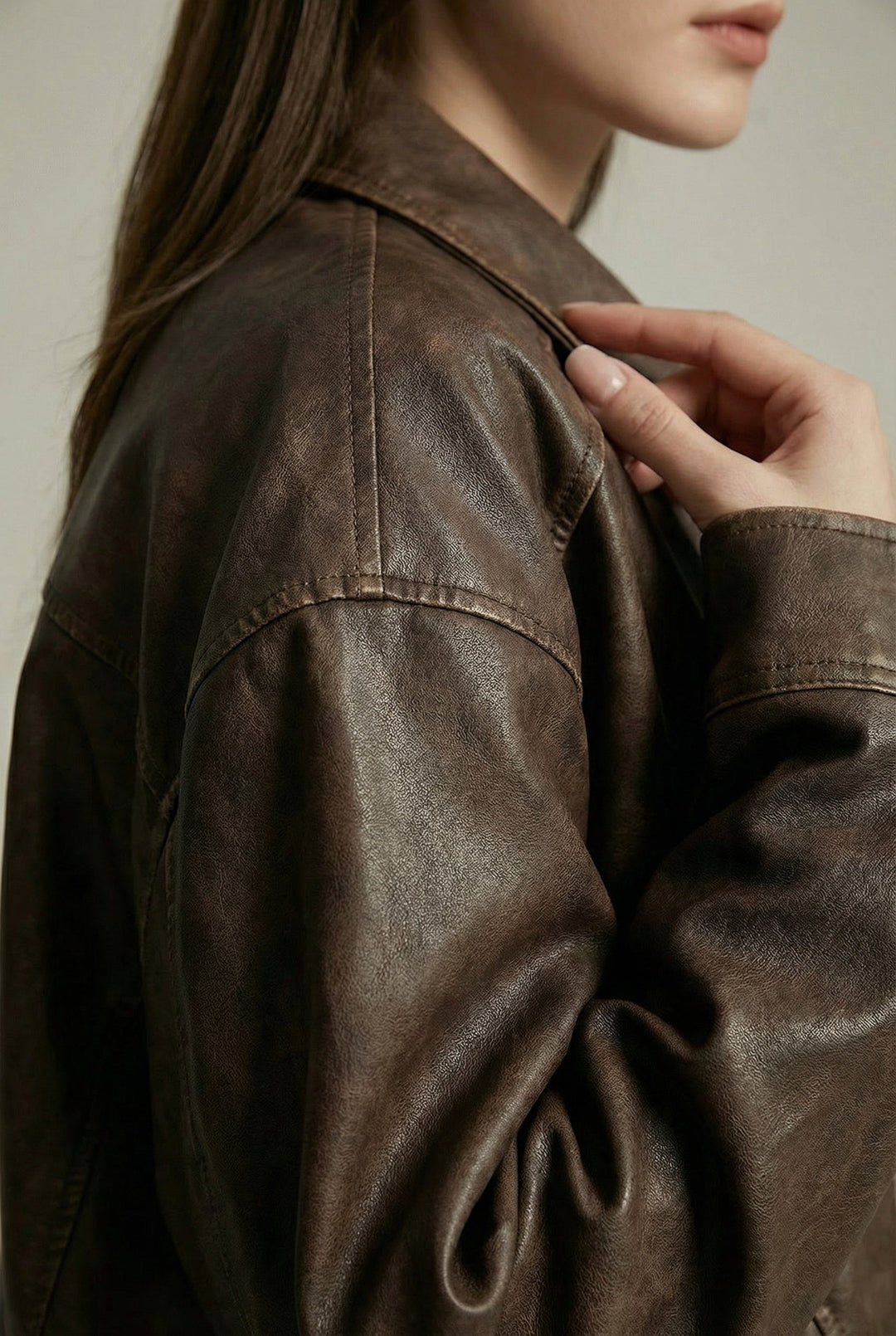 Margaux | Women's Oversized Faux Leather Jacket, Vintage Brown Outerwear | Everlasting Boutique