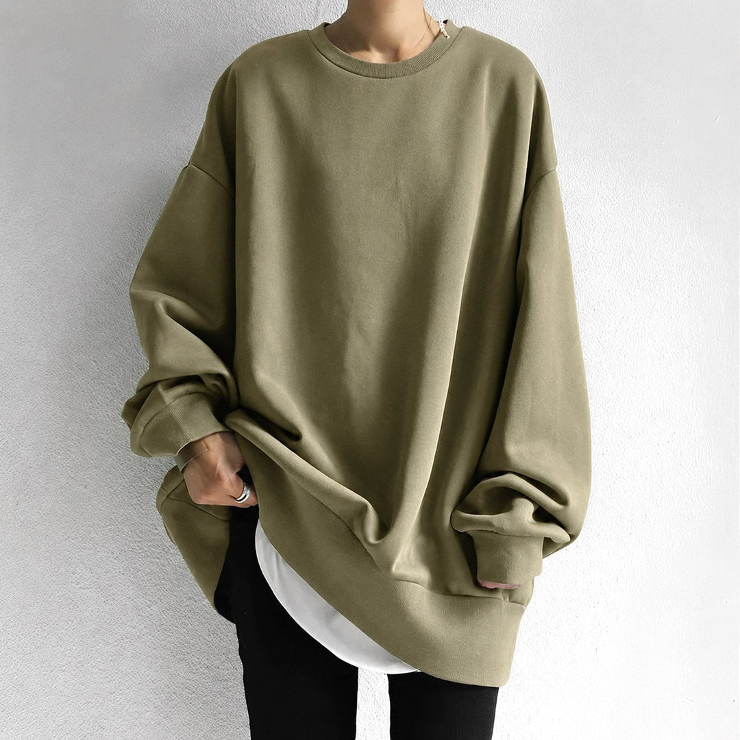 Marianne | Women's Oversized Crew Neck Tunic Sweater, Drop Shoulder Knitwear | Everlasting Boutique | Brown