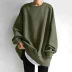 Marianne | Women's Oversized Crew Neck Tunic Sweater, Drop Shoulder Knitwear | Everlasting Boutique | Army Green
