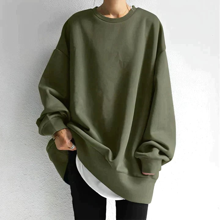 Marianne | Women's Oversized Crew Neck Tunic Sweater, Drop Shoulder Knitwear | Everlasting Boutique | Army Green