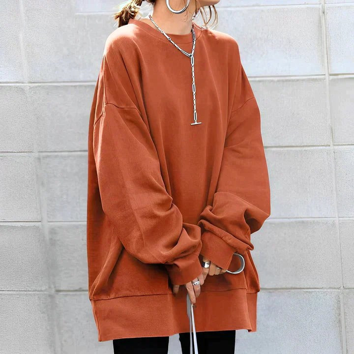 Marianne | Women's Oversized Crew Neck Tunic Sweater, Drop Shoulder Knitwear | Everlasting Boutique | Orange