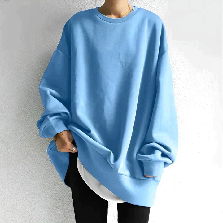 Marianne | Women's Oversized Crew Neck Tunic Sweater, Drop Shoulder Knitwear | Everlasting Boutique | Light Blue