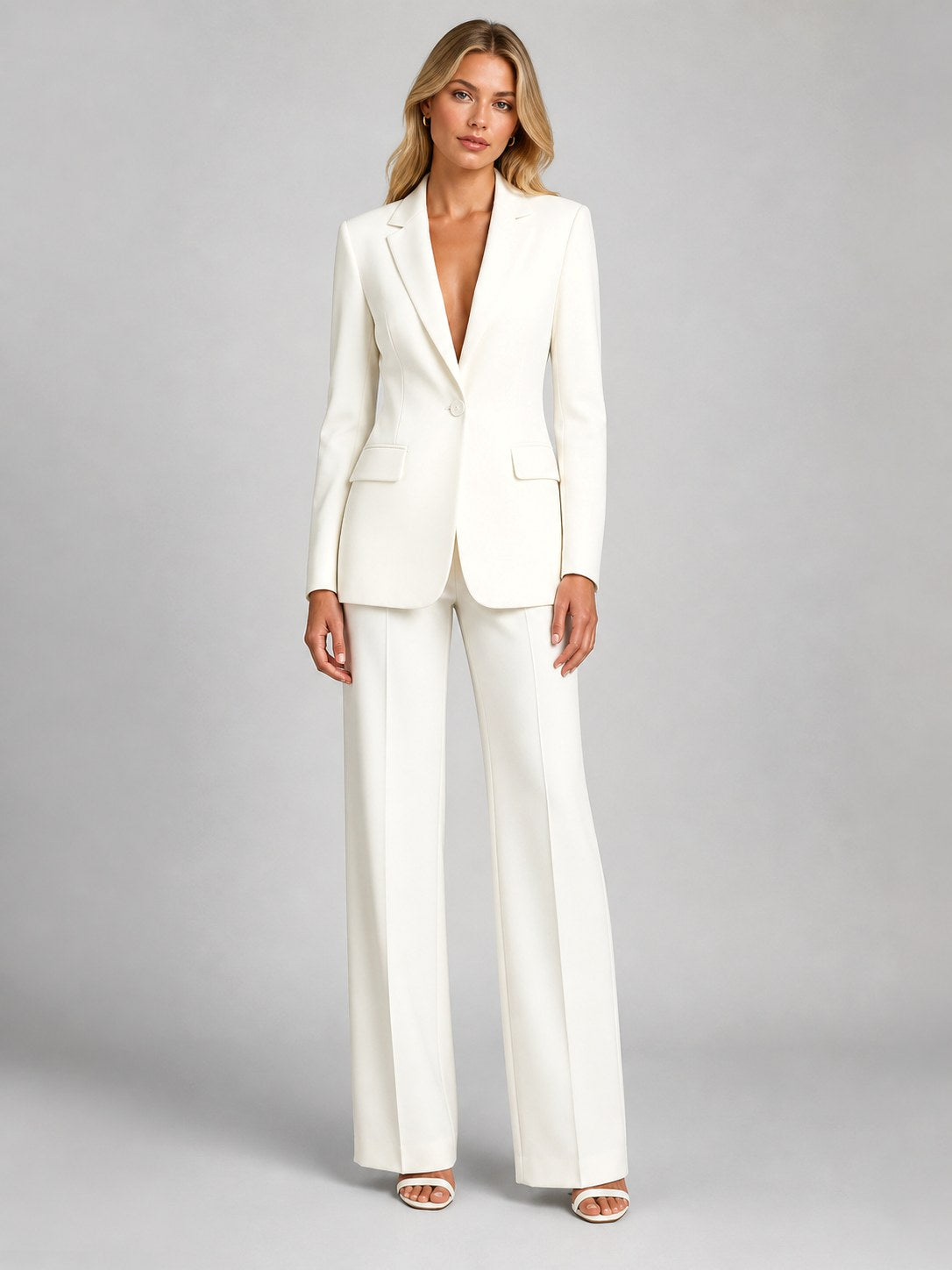 Martha | Women's Tailored Blazer and Wide-Leg Trousers Set, Smart Occasion Suit | Everlasting Boutique | White