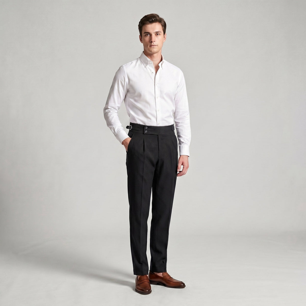 Mason | Men's Double-Pleat High-Waist Trousers, Tailored Tapered Trousers | Animated Apparel