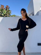 Mathilde | Women's Two-Piece Sweatshirt and Dress Set, Relaxed Layering Set | Everlasting Boutique | Black
