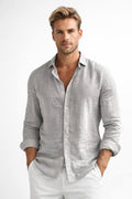 Matthew | Men's Linen Button-Down Shirt, Long Sleeve Relaxed Fit Shirt | Everlasting Boutique | Grey