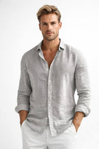 Matthew | Men's Linen Button-Down Shirt, Long Sleeve Relaxed Fit Shirt | Everlasting Boutique | Grey
