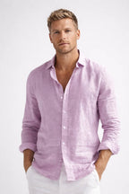 Matthew | Men's Linen Button-Down Shirt, Long Sleeve Relaxed Fit Shirt | Everlasting Boutique | Pink