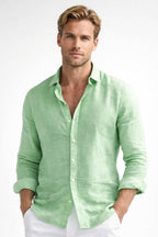 Matthew | Men's Linen Button-Down Shirt, Long Sleeve Relaxed Fit Shirt | Everlasting Boutique | Green