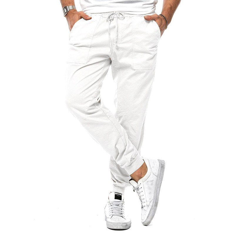 Max | Men's Slim-Fit Jogger Trousers, Drawstring Waist Casual Trousers | Everlasting Boutique | White