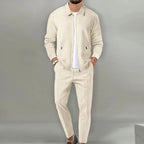 Maximilian | Men's Tracksuit with Zip-Up Jacket, Two-Piece Loungewear Set | Everlasting Boutique | Beige