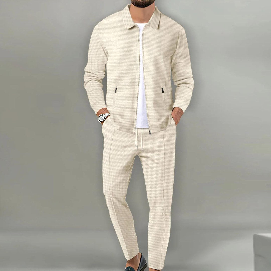Maximilian | Men's Tracksuit with Zip-Up Jacket, Two-Piece Loungewear Set | Everlasting Boutique | Beige