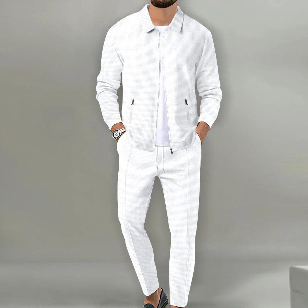 Maximilian | Men's Tracksuit with Zip-Up Jacket, Two-Piece Loungewear Set | Everlasting Boutique | Beige