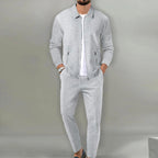 Maximilian | Men's Tracksuit with Zip-Up Jacket, Two-Piece Loungewear Set | Everlasting Boutique | Beige