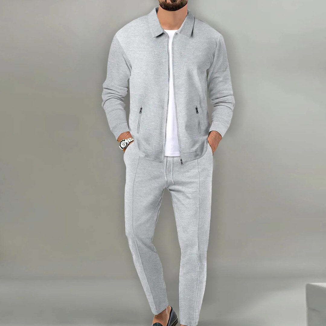 Maximilian | Men's Tracksuit with Zip-Up Jacket, Two-Piece Loungewear Set | Everlasting Boutique | Beige