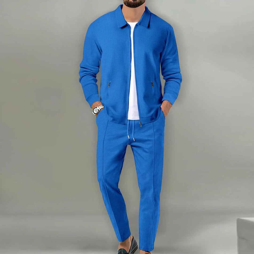 Maximilian | Men's Tracksuit with Zip-Up Jacket, Two-Piece Loungewear Set | Everlasting Boutique | Beige
