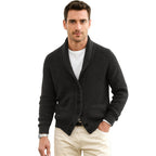 Michael | Men's Shawl Collar Cardigan with Button Front, Ribbed Knit Long Sleeve Cardigan | Everlasting Boutique