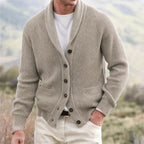 Michael | Men's Shawl Collar Cardigan with Button Front, Ribbed Knit Long Sleeve Cardigan | Everlasting Boutique