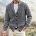 Michael | Men's Shawl Collar Cardigan with Button Front, Ribbed Knit Long Sleeve Cardigan | Everlasting Boutique