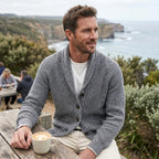 Michael | Men's Shawl Collar Cardigan with Button Front, Ribbed Knit Long Sleeve Cardigan | Everlasting Boutique