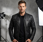 Nicholas | Men's Leather Jacket with Stand Collar, Biker Leather Jacket | Everlasting Boutique