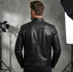 Nicholas | Men's Leather Jacket with Stand Collar, Biker Leather Jacket | Everlasting Boutique