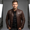 Nicholas | Men's Leather Jacket with Stand Collar, Biker Leather Jacket | Everlasting Boutique