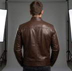 Nicholas | Men's Leather Jacket with Stand Collar, Biker Leather Jacket | Everlasting Boutique