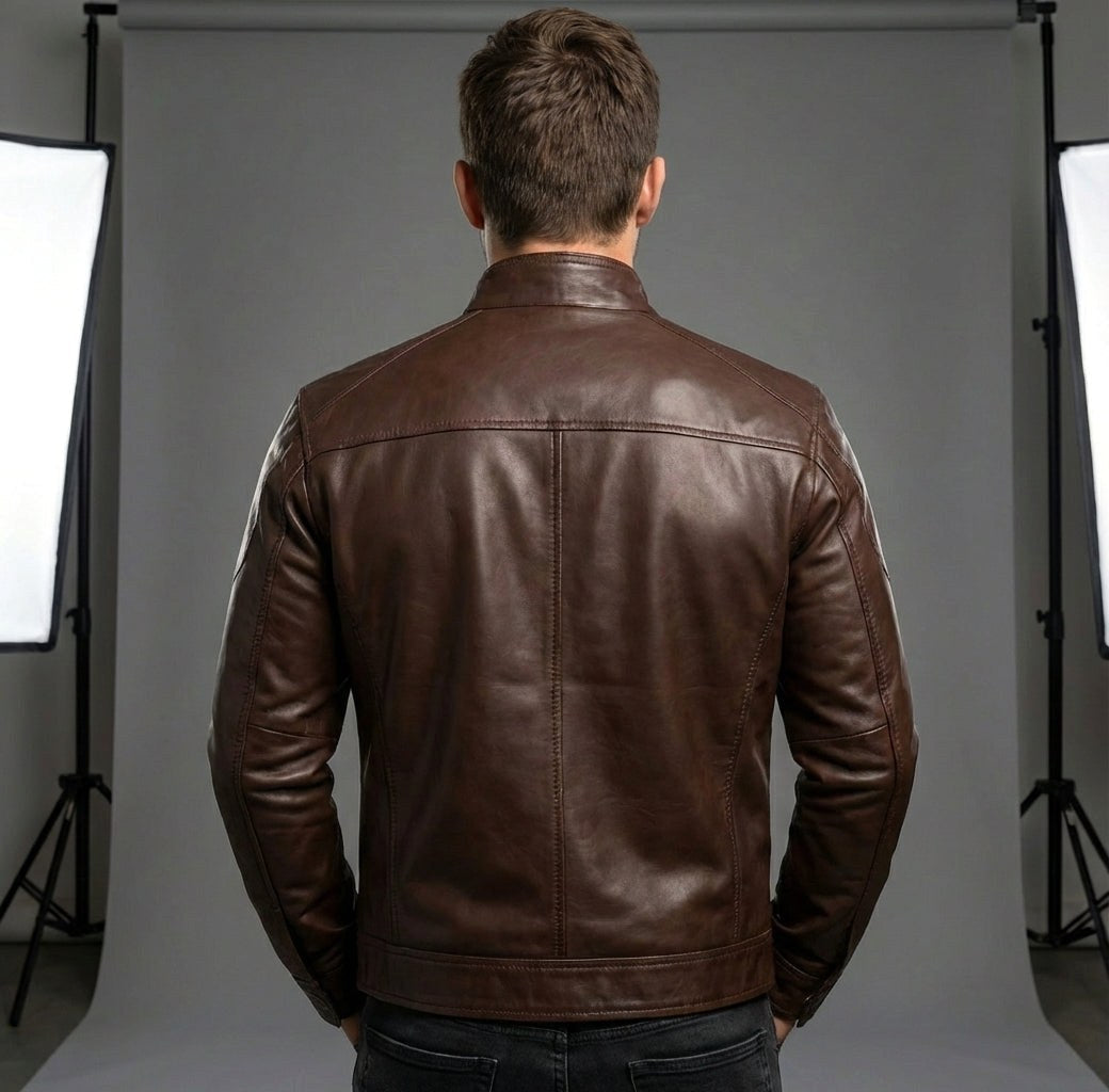Nicholas | Men's Leather Jacket with Stand Collar, Biker Leather Jacket | Everlasting Boutique