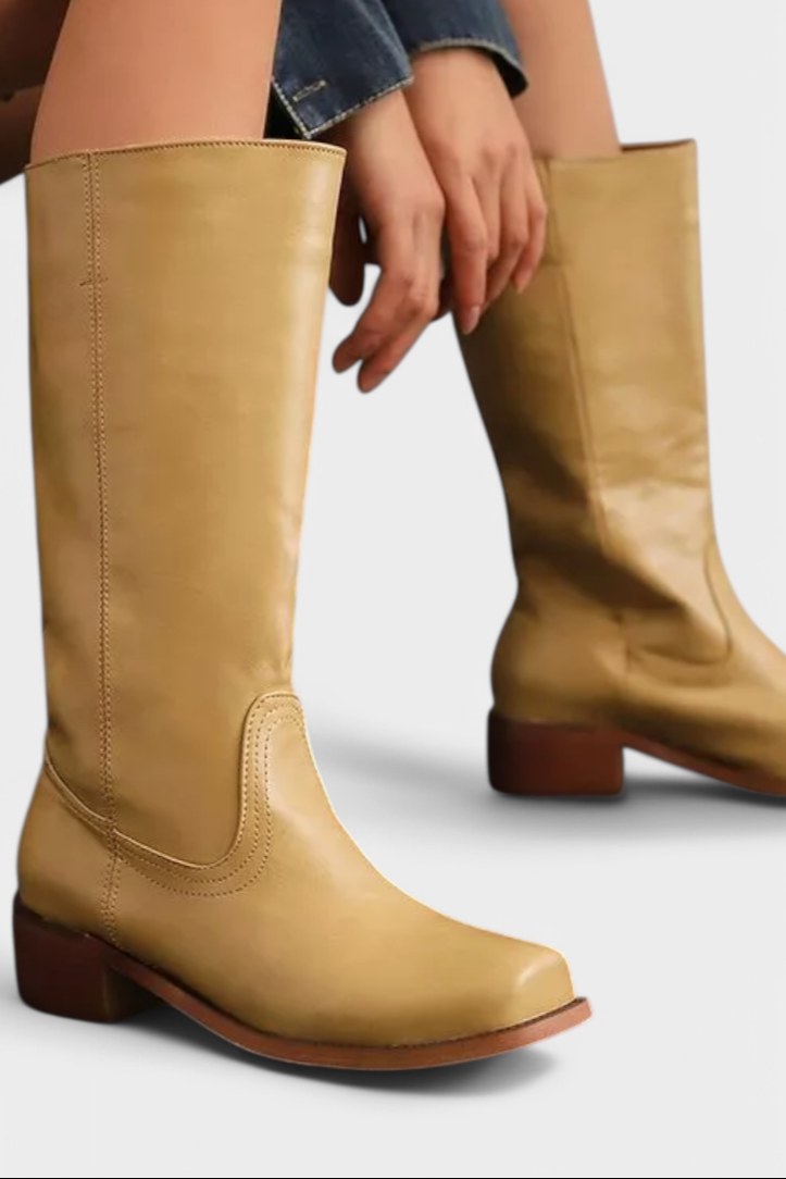 Millie | Women's Knee-High Leather Boots with Block Heel, Elegant Leather Boots | Everlasting Boutique
