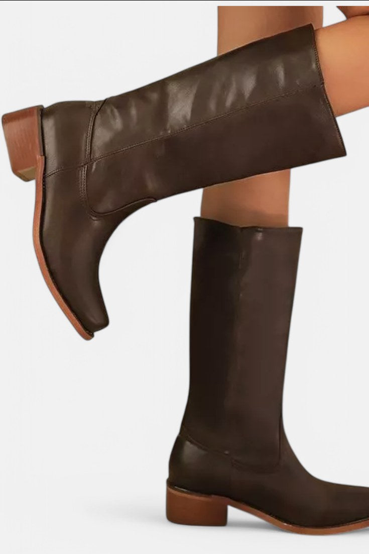 Millie | Women's Knee-High Leather Boots with Block Heel, Elegant Leather Boots | Everlasting Boutique