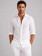 Mitchell | Men's Linen-Look Shirt, Relaxed Fit Button-Up | Everlasting Boutique | Navy