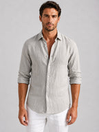 Mitchell | Men's Linen-Look Shirt, Relaxed Fit Button-Up | Everlasting Boutique | Beige