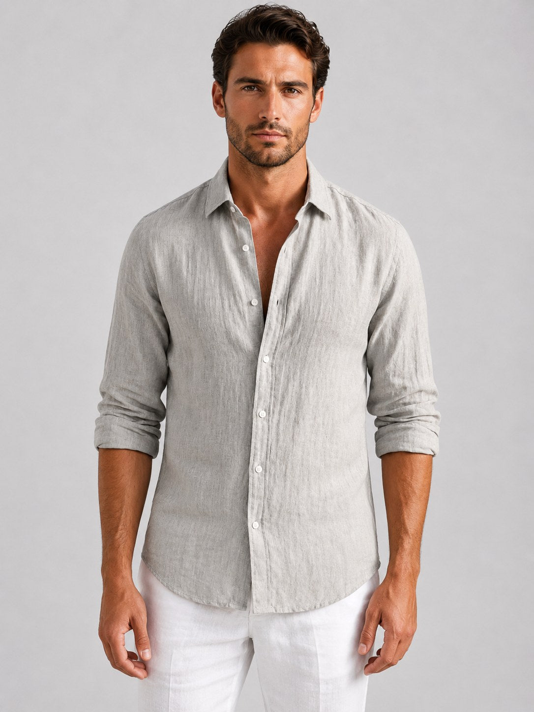 Mitchell | Men's Linen-Look Shirt, Relaxed Fit Button-Up | Everlasting Boutique | Beige