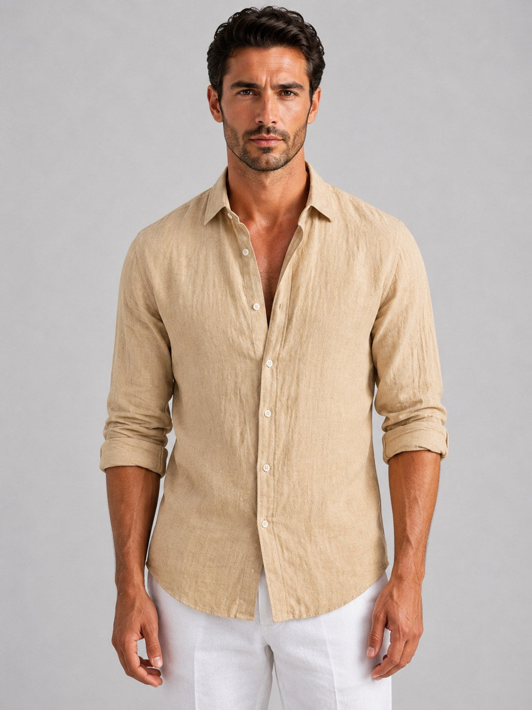 Mitchell | Men's Linen-Look Shirt, Relaxed Fit Button-Up | Everlasting Boutique | Black