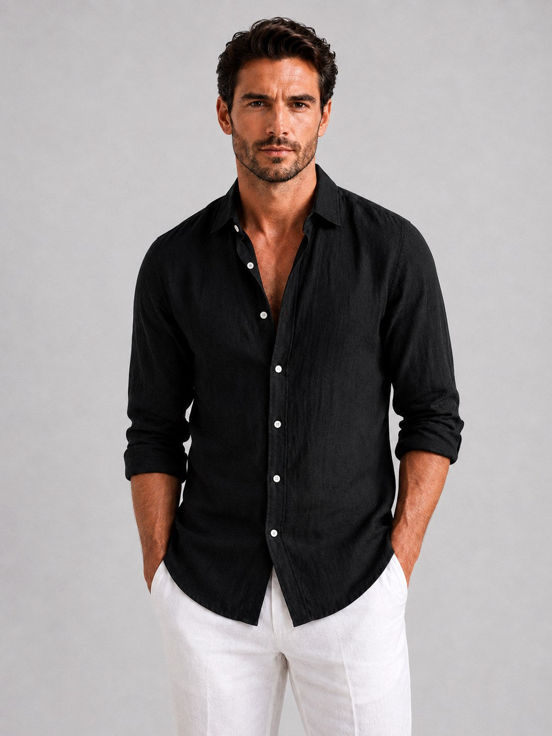 Mitchell | Men's Linen-Look Shirt, Relaxed Fit Button-Up | Everlasting Boutique