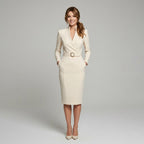 Molly | Women's Fitted Midi Dress with Belt and Three-Quarter Sleeves, V-Neck Midi Dress | Everlasting Boutique